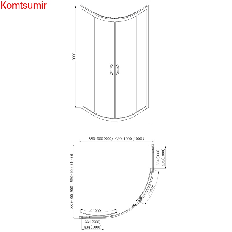 Душевое ограждение Azario MILTON 900*900*2000, БЕЗ ПОДДОНА, полукругл, профиль серебро