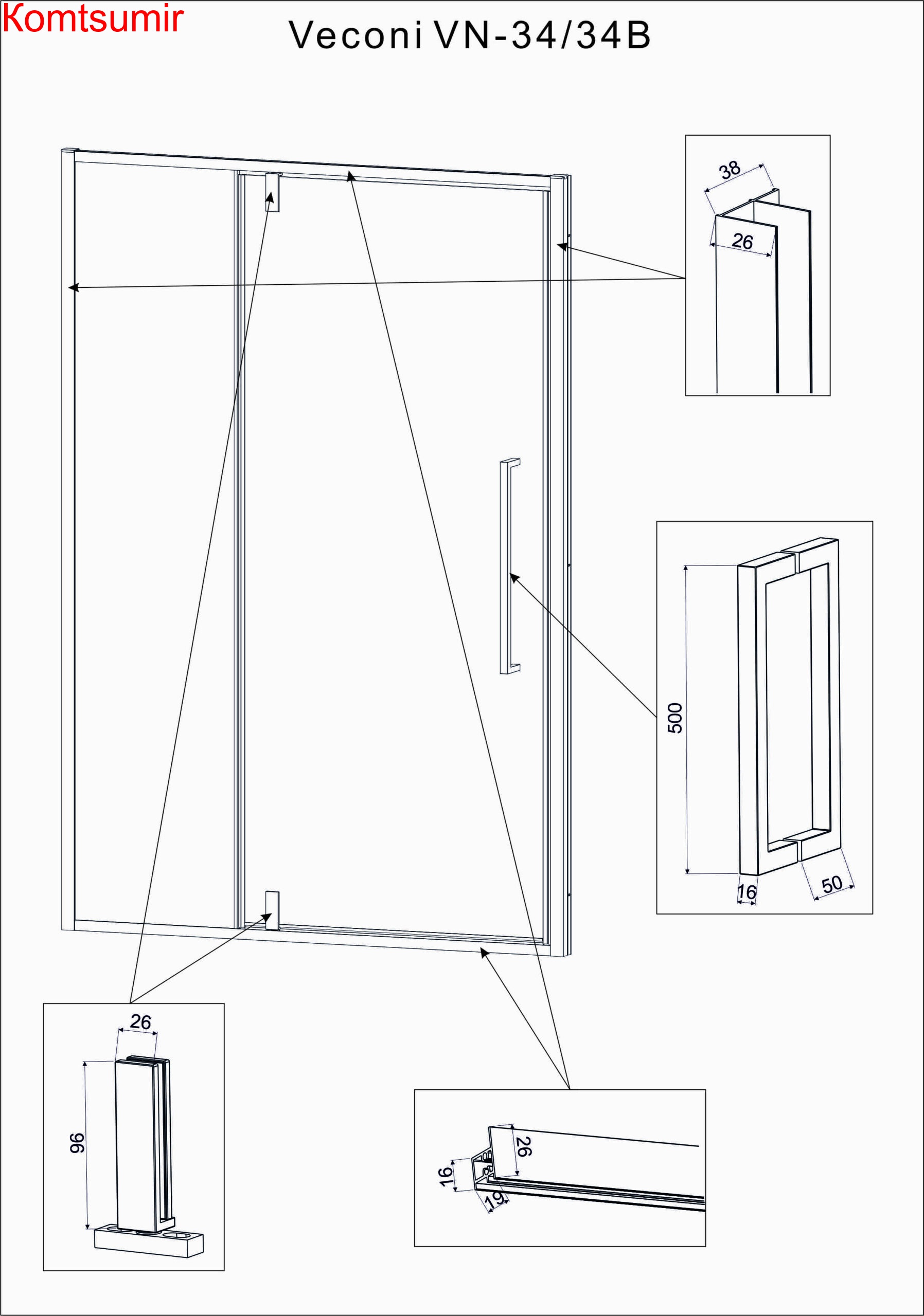 Душевая дверь Veconi Vianno VN-34, 1100x1950, хром, стекло прозрачное Душевая дверь Veconi Vianno VN-34, 1100x1950, хром, стекло прозрачное