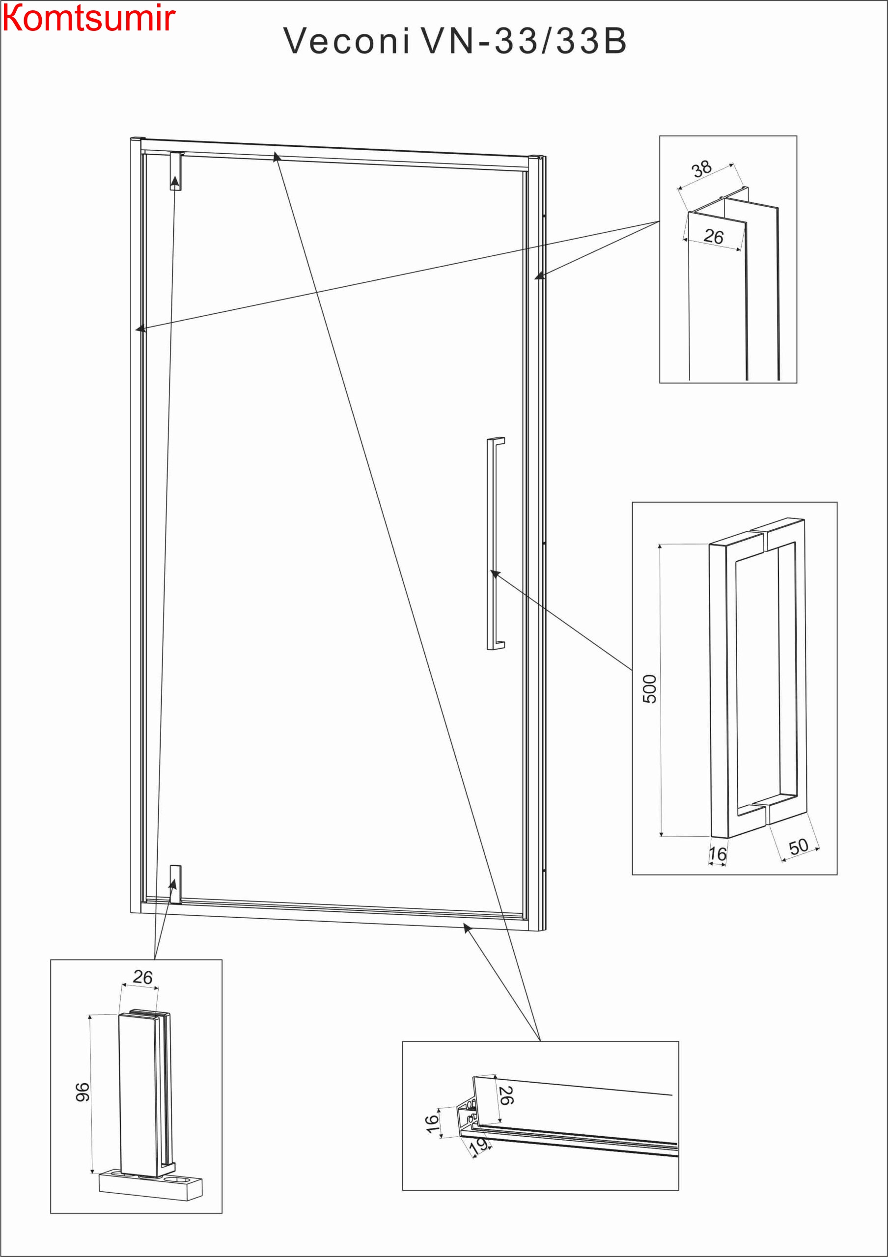 Душевая дверь Veconi Vianno VN-33B, 900x1950, черный, стекло прозрачное Душевая дверь Veconi Vianno VN-33B, 900x1950, черный, стекло прозрачное