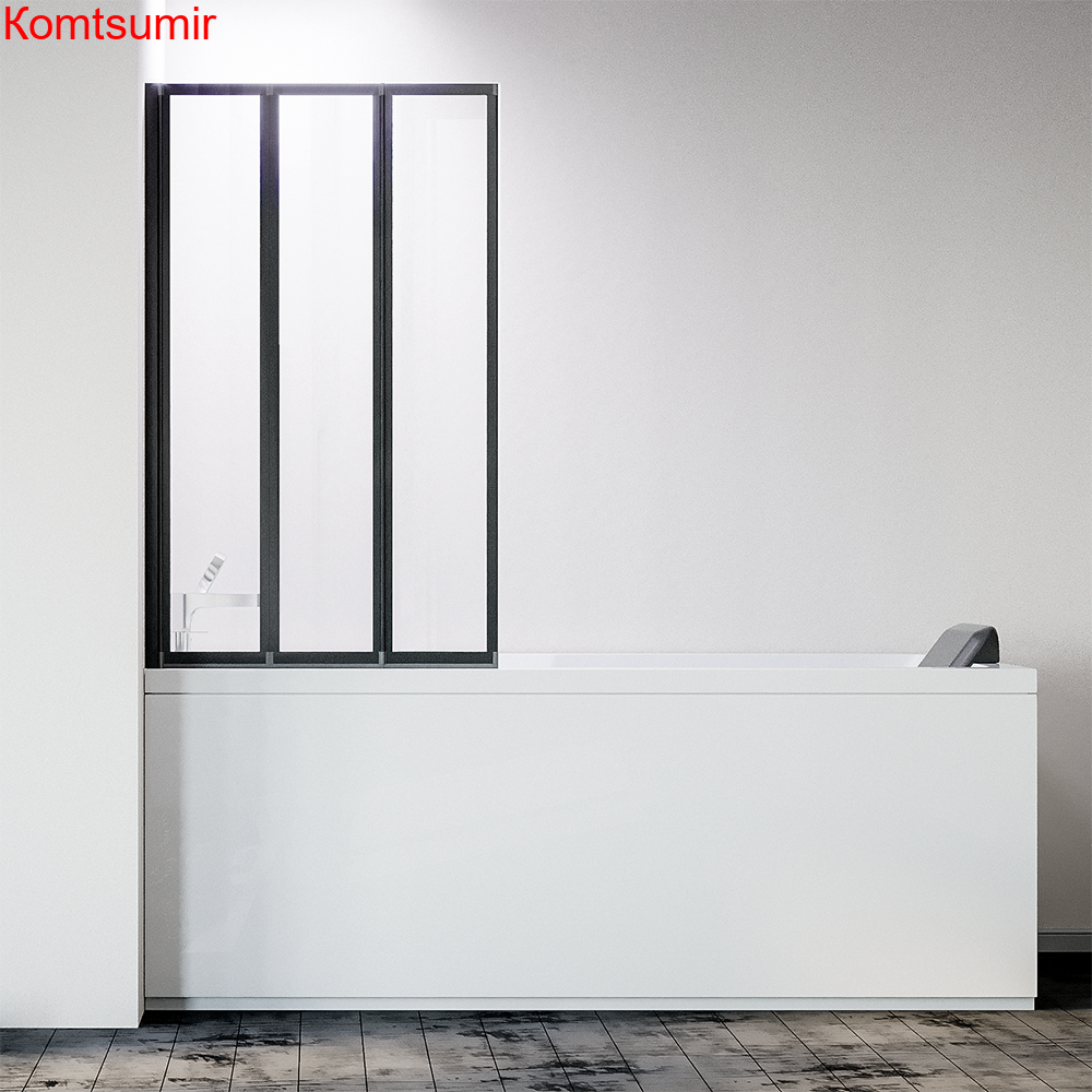 Шторка на ванну Veconi Palau PL-73BL, 1200x1500, черный, стекло прозрачное