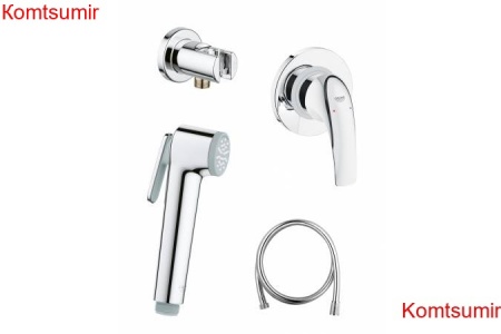 Готовый комплект для гигиенического душа GROHE BauCurve: встраиваемый смеситель, гигиенический душ со шлангом и держателем GROHE, хром (124899)