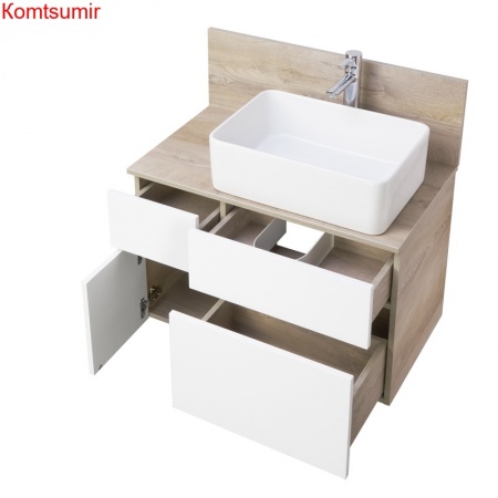 Тумба под раковину AQUATON Мишель 80 подвесная, Дуб Эндгрейн/Белый 1A244501MIX40