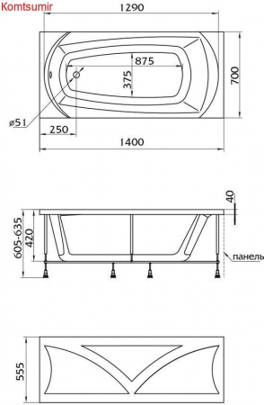 Акриловая ванна 1Marka ELEGANCE 140x70