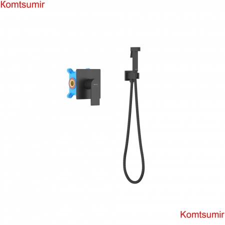 Набор с гигиеническим душем (смеситель + гигиеническая лейка + шланг + шланговое подсоединение с держателем) AQUATEK, матовый черный AQ1419MB ЛИРА