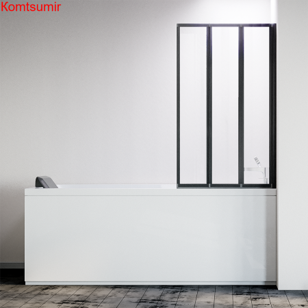 Шторка на ванну Veconi Palau PL-73BR, 1200x1500, черный, стекло прозрачное