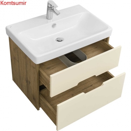 Тумба под раковину AQUATON Оливия 70 подвесная Бежевый/Дуб веллингтон (1A254301OLVG0)