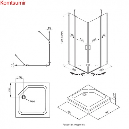 Душевое Ограждение TritonТау-Блэк 90*90