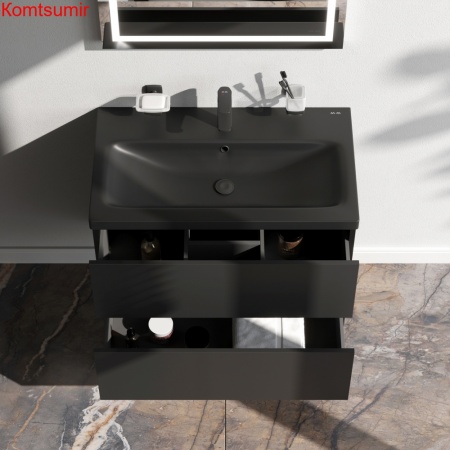 M90FHX07522BM GEM, База под раковину, подвесная, 75 см, 2 ящика push-to-open, цвет: черный матовый
