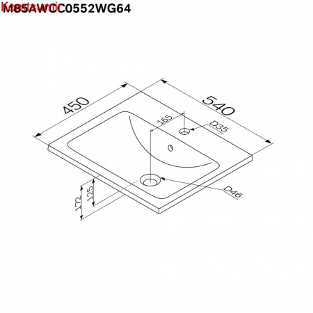 M85AWCC0552WG64 X-Joy, Раковина мебельная, керамическая, 55 см, встроенная, цвет: белый, глянец