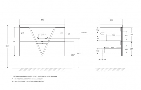 База под раковину подвесная BelBagno VITTORIA-900-2C-SO-GO-P Grigio Opaco База под раковину подвесная BelBagno VITTORIA-900-2C-SO-GO-P Grigio Opaco