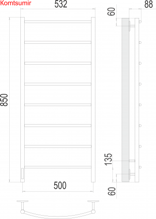 Классик П8 500х850 Электро (quick touch) слева Полотенцесушитель  TERMINUS Классик П8 500х850 Электро (quick touch) слева Полотенцесушитель  TERMINUS