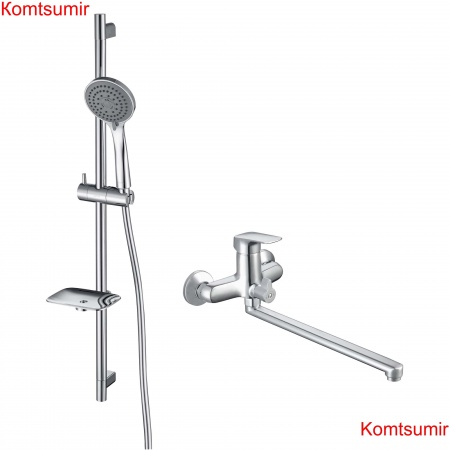 AQ1042CR ВЕГА смеситель для ванны с длинным изливом + AQ2011CR ВЕГА душевой гарнитур 3jet 73см