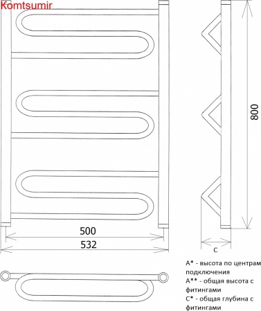 Полотенцесушитель водяной Двин W 80/50 1"-1/2" белый