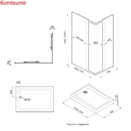 Душевое Ограждение Triton Вента-Хром 120*80