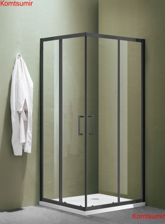Душевое ограждение SANTREK AQUA Lea-CR-1000-C-Matt Black 1000*1000*1850 Г-обр. стекло Прозр 5мм, профиль Чёрный