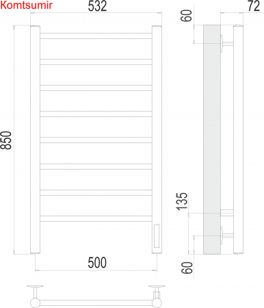 Аврора П8 500х850 Электро (quick touch) Полотенцесушитель  TERMINUS Аврора П8 500х850 Электро (quick touch) Полотенцесушитель  TERMINUS