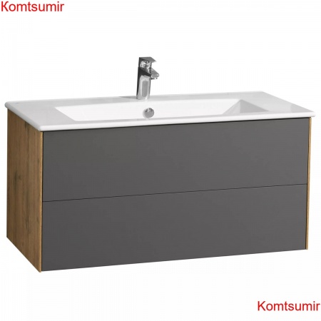 Тумба под раковину AQUATON Сохо 100 подвесная, Дуб Веллингтон/Графит софт (1A258201AJA00)