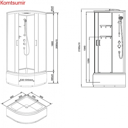 Душевая кабина Loranto NEO 90x90x(170+38) с высоким поддоном 38см, прозрачное закаленное стекло 4 мм, задние стеклянные стенки белые, с двумя полками, профиль серебро (CS-22011)