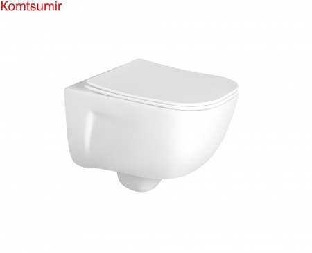 Унитаз подвесной безободковый AQUATEK ДИВА AQ2012-00 510*350*360 мм, горизонтальный выпуск, тонкое сиденье с механизмом плавного закрывания, крепеж