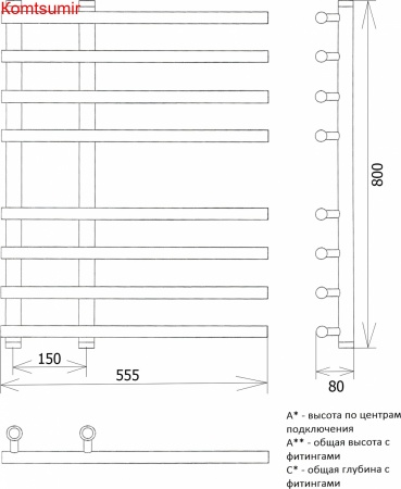 Полотенцесушитель водяной Двин L braid 80/15/55 1"-3/4"-1/2"