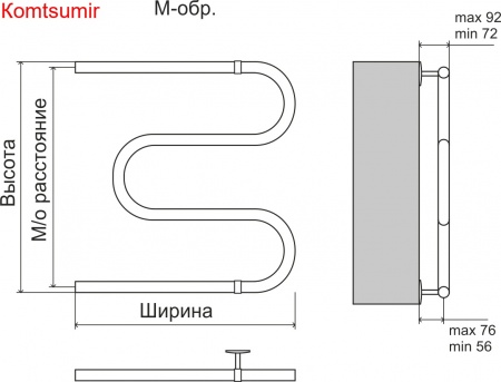 Эконом М-обр AISI 32х2 600х500 Полотенцесушитель  TERMINUS Эконом М-обр AISI 32х2 600х500 Полотенцесушитель  TERMINUS
