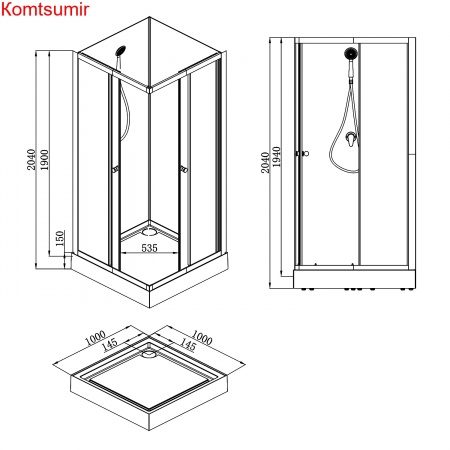 Душевая кабина Loranto NEO 100x100x(190+15) c низким поддоном 15см, прозрачное закаленное стекло 5 мм,задние стеклянные стенки белые, профиль черный-матовый (CS-21801-100)