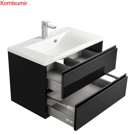 Тумба под раковину AQUATON Римини 80 подвесная, черный глянец (1A226701RN950)