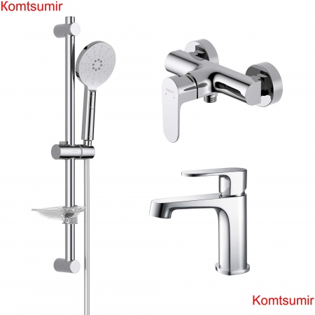 AQ1210CR ОБЕРОН смеситель для раковины 98, без донного клапана + AQ1260CR ОБЕРОН смеситель для душа + AQ2014CR ОБЕРОН душевой гарнитур 3jet 60 см