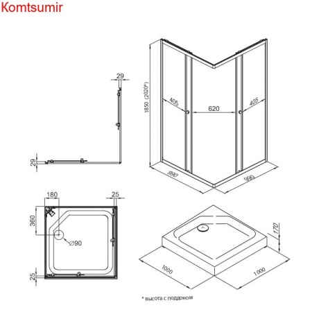 Душевое Ограждение Triton Вента-Хром 100*100