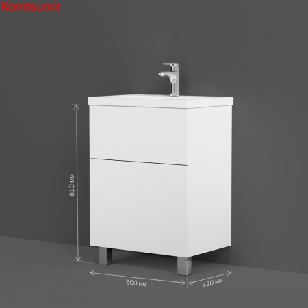 M90FSX06022WG32 GEM, База под раковину, напольная, 60 см, 2 ящика push-to-open, цвет: белый, глянец