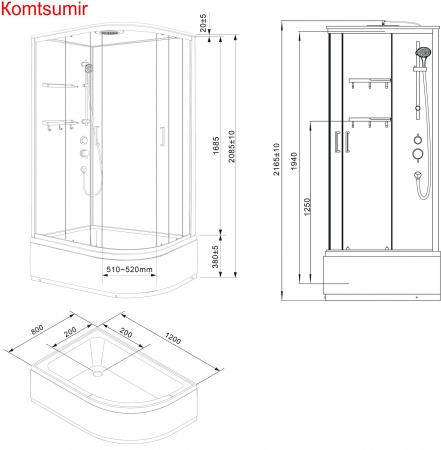 Душевая кабина Loranto NEO 120x80x(170+38) левая, с высоким поддоном 38см, прозрачное закаленное стекло 4 мм, задние стеклянные стенки белые, с двумя полками, цвет профиля серебро (CS-22012L)