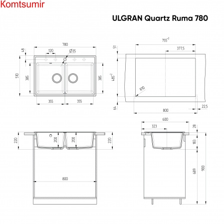 Мойка ULGRAN Quartz Ruma 780 Мойка ULGRAN Quartz Ruma 780