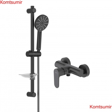 AQ1260MB ОБЕРОН смеситель для душа, матовый черный + AQ2014MB ОБЕРОН душевой гарнитур 3jet 60 см, матовый черный