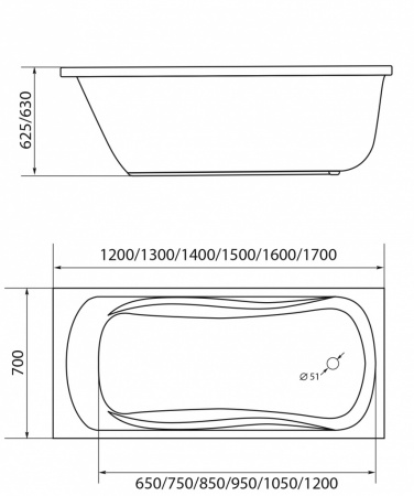 Акриловая ванна 1Marka Classic 170х70 A