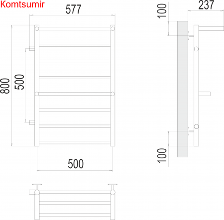 Анкона П8 500х800 бп500 слева Полотенцесушитель  TERMINUS