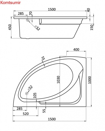 Ванна акриловая Santek Гоа асимметричная 150х100 левосторонняя белая