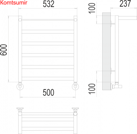 Хендрикс П6 500х600 Полотенцесушитель  TERMINUS
