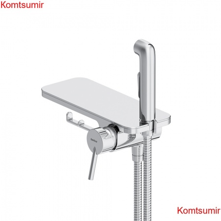 Damixa 773500001 Jupiter, смеситель монтируемый в стену с гиг. душем и полкой, хром