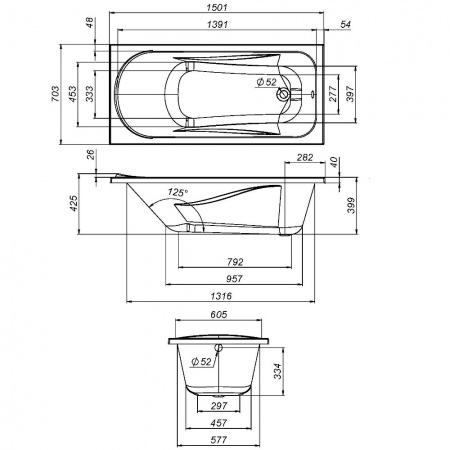 AM.PM W76A-150-070W-A Sense New, ванна акриловая А0 150х70, см