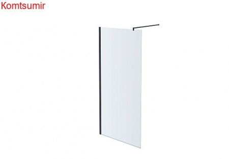 Aquatek Душевая перегородка Walk in с держателем 200х80, черный матовый, стекло прозрачное с черным принтом