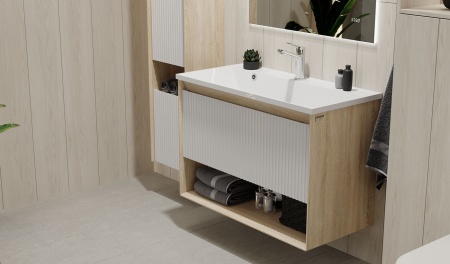 Тумба Tossony 90 подвесная Сонома светлая/Белый