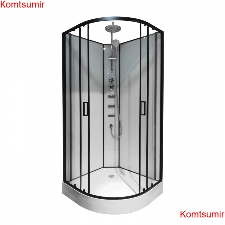 Душевая кабина Loranto NEO 100x100x(190+15) с низким поддоном 15см, прозрачное закаленное стекло 5 мм, задние стеклянные стенки белые, профиль черный-матовый (CS-21811-100)