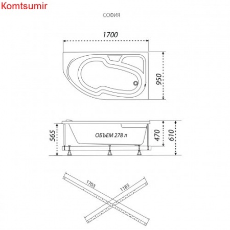 Акриловая ванна Triton София 170х95 L/R