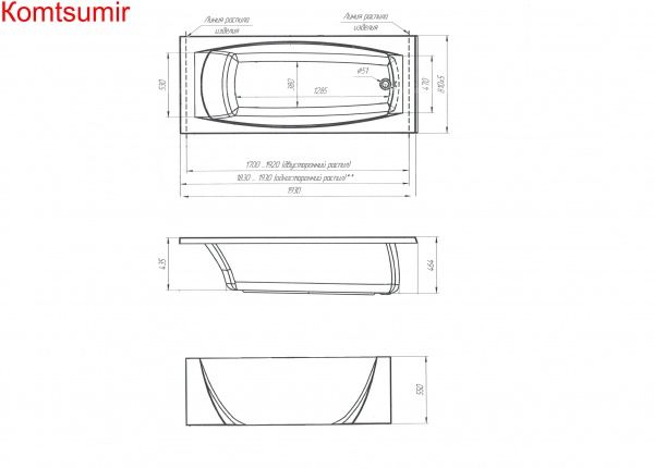 Акриловая ванна 1Marka PRAGMATIKA 193-170x80