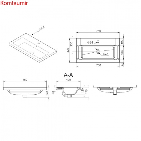 M90WCC0752BM GEM, Раковина мебельная, керамическая, 75 см, встроенная, цвет: черный матовый