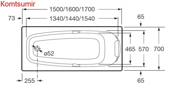 Ванна акриловая Roca SURESTE прямоугольная 150х70