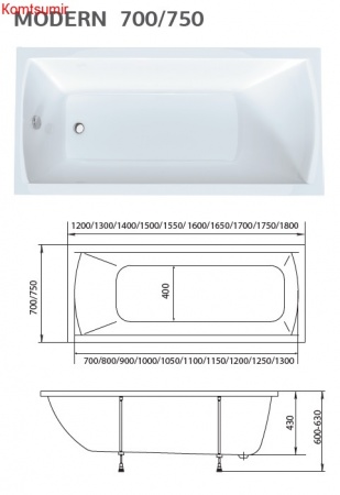 Акриловая ванна 1Marka Modern 180х75 см