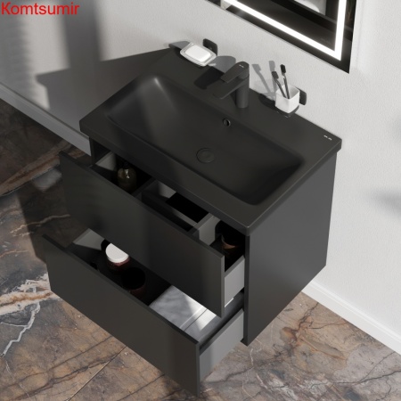 M90FHX06022BM GEM, База под раковину, подвесная, 60 см, 2 ящика push-to-open, цвет: черный матовый