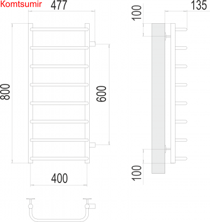 Стандарт П8 400х800 бп600 Полотенцесушитель  TERMINUS