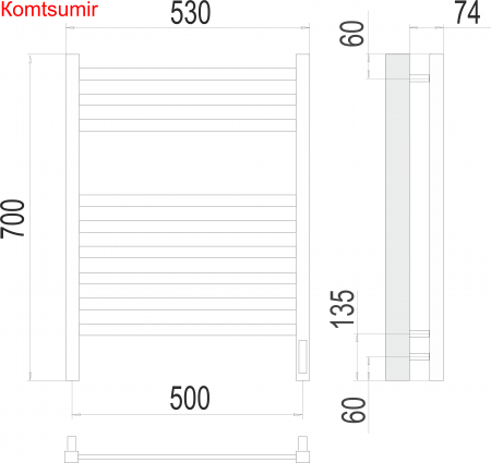 Ното П9 500х700  электро (sensor quick touch) Полотенцесушитель  TERMINUS